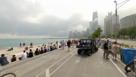Biking-on-the-Lakefront-Trail-through-crowds-watching-The-2022-Chicago-Air-and-Water-Show-on-the-shores-of-Lake-Michigan