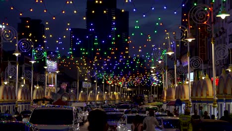 Street-light-up-in-celebration-of-Deepavali-or-Diwali-in-Brickfields,-Kuala-Lumpur,-Malaysia