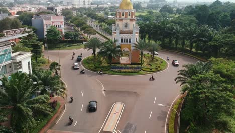Reveal-Aerial-drone-shot-of-Ayuntamiento-Tugu-Monument-in-Paramount-Land-Gading-Serpong-BSD