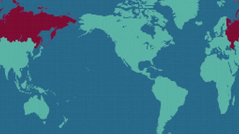 Mapa-Punteado-Giratorio-Con-Rusia-En-Rojo,-Bucle-Sin-Interrupción