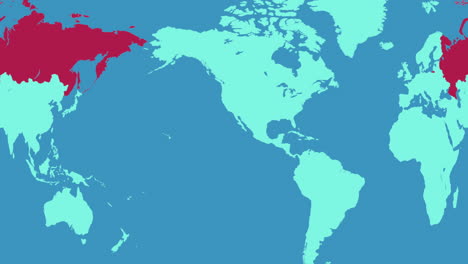 Rotierende-Weltkarte-Mit-Russland-In-Roter,-Nahtloser-Schleife