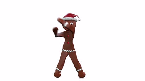 Christmas-gingerbread-wearing-a-Santa-hat-and-dancing-happily-on-white-background