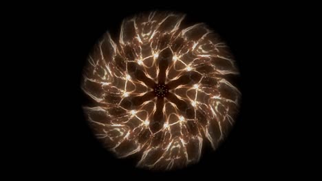 Animation-of-a-beautiful-golden-mandala-of-firs-light-turning-on-a-black-background,-it-is-a-symbol-of-the-solar-plexus-chakra