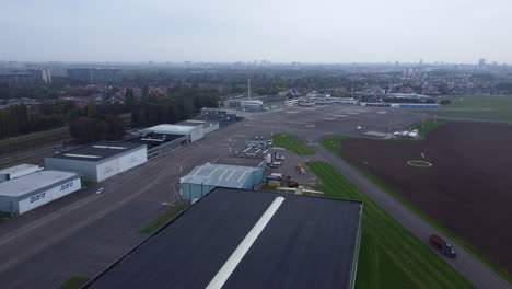 Antwerp-Airport-Apron-and-Ramp-during-Construction-Works,-Aerial-View