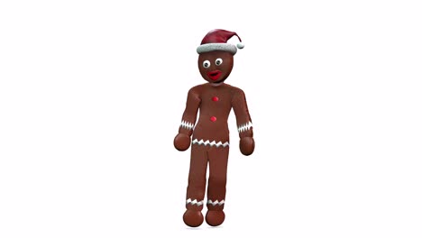 Christmas-gingerbread-wearing-a-Santa-hat-and-standing-idle-on-white-background