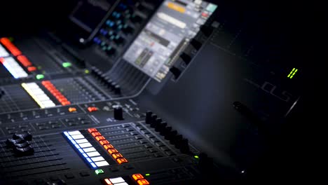 Sound-editing-table,-defocused,-panoramic-view
