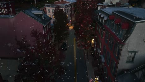 Cozy-Christmas-village-in-USA-during-winter-snow