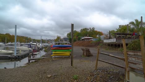 Recreational-boats-on-the-Beaver-river-on-a-rainy-fall-day