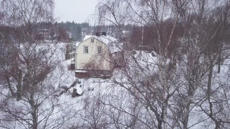 Side-aerial-view-of-pretty-cottage-located-in-small-forest-community