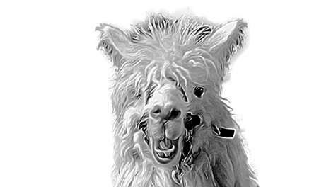 Llama-chewing-eating-drawn-animation-black-and-white