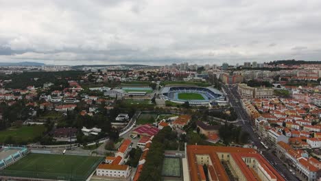 Lissabon-Stadt-Portugal,-Estadio-Do-Restelo-Stadion-Drohne-Geschossen-In-Portugal