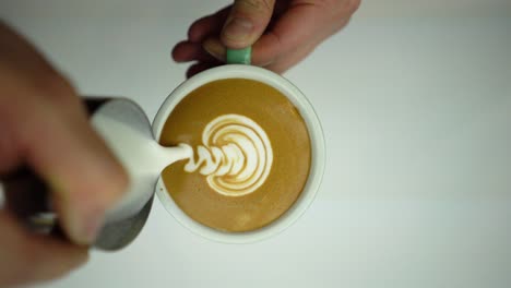 Free-pour-Latte-art,-coffee-art-wrapped-tulip-4k