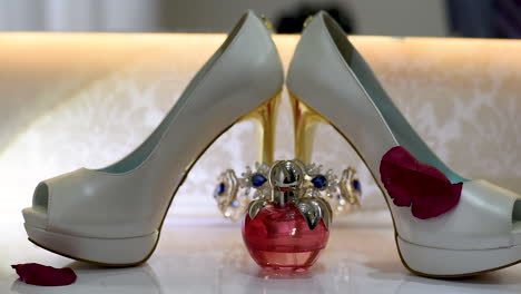 White-wedding-shoes-for-women-and-perfume