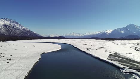 Video-De-Drones-Aéreos-De-Invierno,-Río-Matanuska,-Palmer,-Alaska