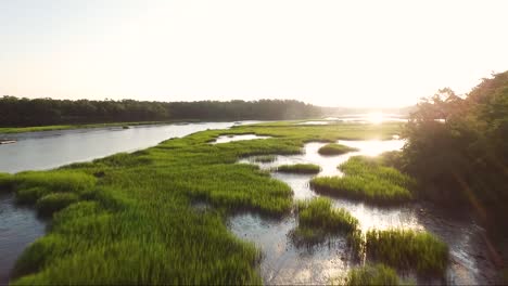 Aerial-view-of-waterway-near-Calabash-NC-and-Sunset-Beach-NC-in-the-morning