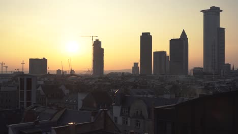 Frankfurt-am-Main-city-skyline-during-lovely-sunset,-Germany