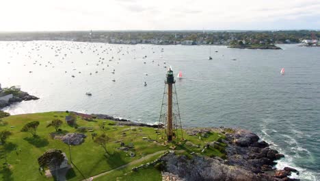 Aerial-View-Of-Marblehead-Light-In-Marblehead-Neck-In-Essex-County,-Massachusetts---drone-shot
