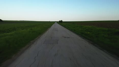 Empty-Road-with-Potholes-in-the-Fields-With-a-Big-Tree-and-Beautiful-Blue-Sky