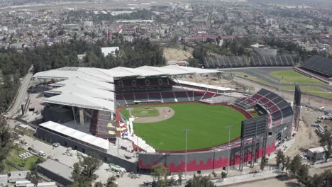 Aerial-orbit-shot-of-the-new-Alfredo-Harp-Helu-Stadium-of-the-Diablos-Rojos-team-in-Mexico-City