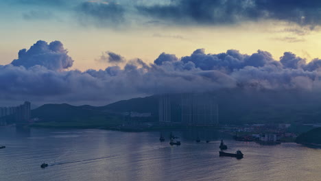 Zeitraffer-Hongkong-Victoria-Harbour-Tsueng-Kwan-O-Lohas-Park-Sonnenaufgang