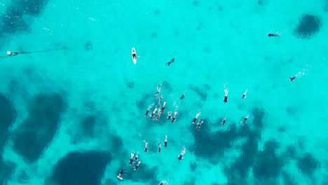 Einzigartige-Aussicht-Auf-Schnorchler,-Die-über-Die-Tropisch-Gefärbten-Gewässer-Des-Great-Barrier-Reef-Australien-Treiben