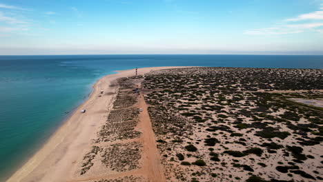 Drone-shot-and-front-view-the-window-beach-lighthouse-in-baja-california-sur-mexico