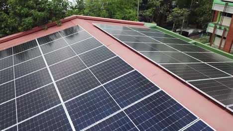 Clean-and-New-Solar-Cell-Panel-on-Red-Roof,-Aerial