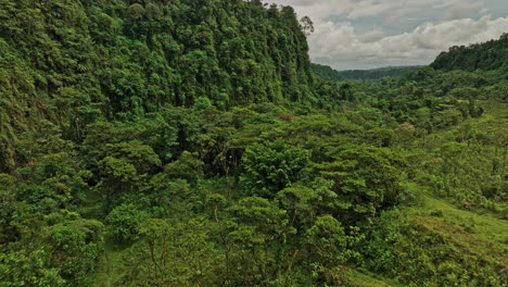 Cordillera-Panama-Aerial-v2-countryside-scene,-low-level-drone-flyover-canyon-macho-monte-river,-in-between-jungle-forest-canopy-with-dense-lush-green-vegetation---Shot-with-Mavic-3-Cine---April-2022