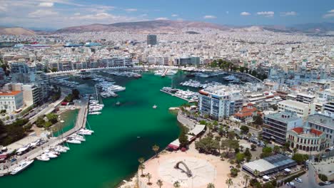 Aerial-Drone-View-on-Piraeus-Greece-above-Harbour-Port-Yachts-Boats-Real-Estates-during-summer-sunny-day-1