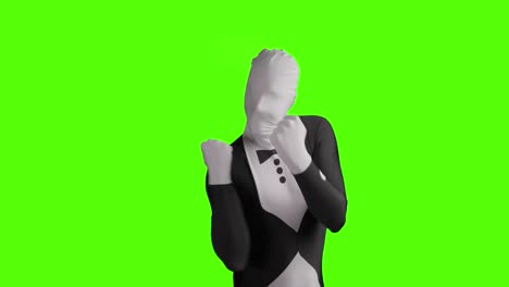 Static-shot-of-a-jubilant-business-morphsuit-being-happy-and-joyful-against-a-green-background