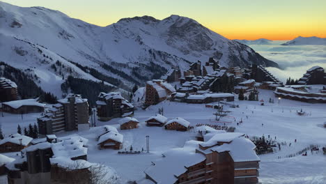 Beautiful-sunset-at-Avoriaz-Ski-Resort-Village-in-French-Alps