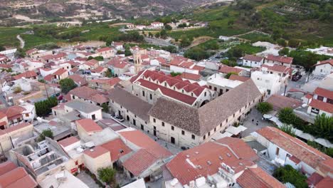 Aerial-drone-footage-of-traditional-countryside-village-Omodos,-Limassol,-Cyprus-2