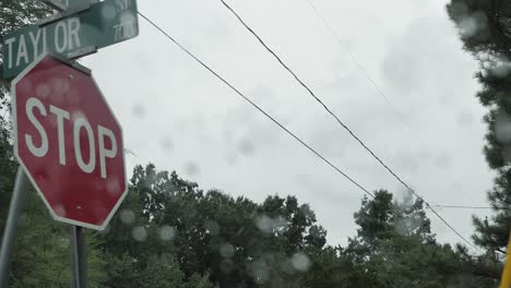 Rainy-View-From-Car-Window-In-A-Small-Town-In-North-Carolina