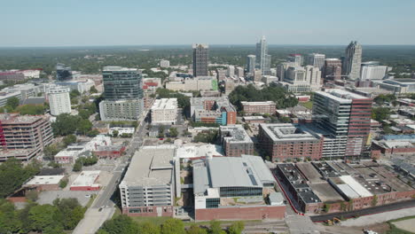 Drone-shot-of-Downtown-Raleigh-North-Carolina-on-a-sunny-day-in-the-summer