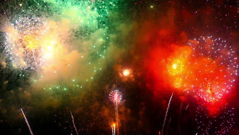 Hermosa-Celebración-Abstracto-Colorido-Espectáculo-De-Fuegos-Artificiales-En-El-Fondo-De-La-Noche