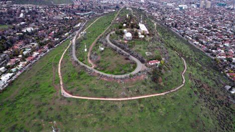 Aerial-view-of-the-cerro-calan-observatory-park-in-the-commune-of-Las-Condes,-Santiago,-Chile