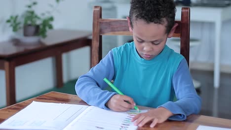 School-boy-learning-at-home-educational-teaching-with-mother-stock-footage