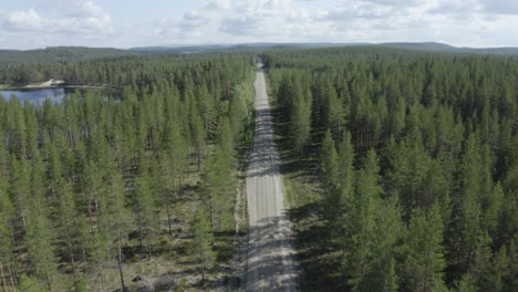 4k-Drone-shot-over-a-road-going-through-beautiful-forest-landscape-in-Sweden