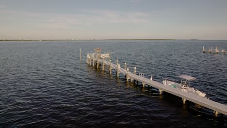 Aerial-Drone-of-Small-Private-Pier-in-the-Florida-Keys-Waters-Sunset
