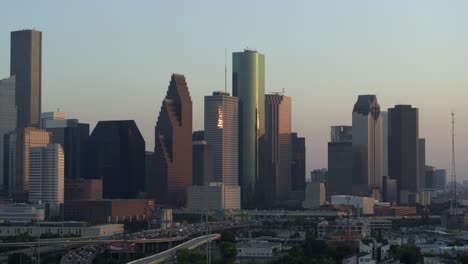 Establishing-aerial-shot-of-downtown-Houston,-Texas