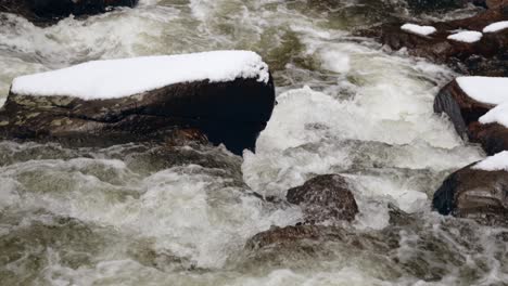 Slow-motion-river-flowing-off-Lost-Lake-in-the-Rocky-Mountains-of-Colorado,-close-up
