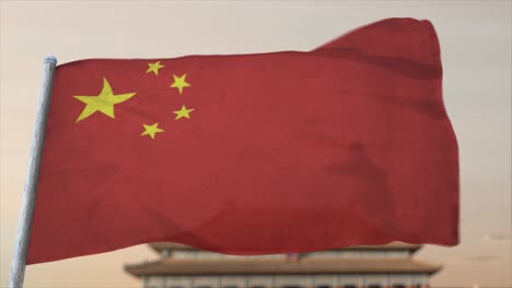 Vollständig-Wiederholbare-CGI-3D-Animation-Der-Chinesischen-Flagge,-Die-In-Nahaufnahme-Flattert
