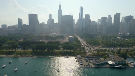 Aerial-Dolly-Shot-Past-Lollapalooza-Crowds-in-Chicago,-Illinois---Commercial-Use