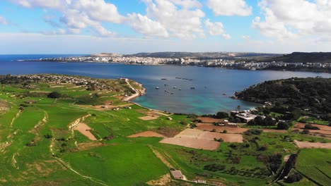 Aerial-drone-video-from-Malta,-Selmun-area-on-a-sunny-autumn-day