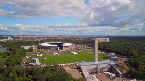 Marvelous-aerial-view-flight-speed-ramp-Hyperlapse-motionlapse-timelapse
of-Olympiastadion-Berlin-Germany-at-summer-day-2022
