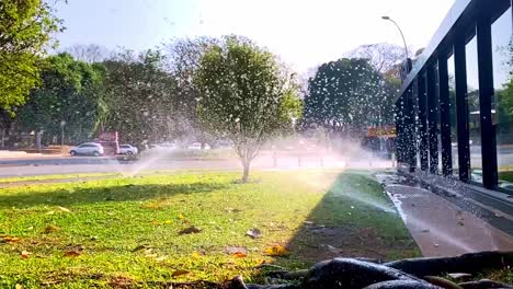 Irrigation-system-for-our-urban-garden---slow-motion