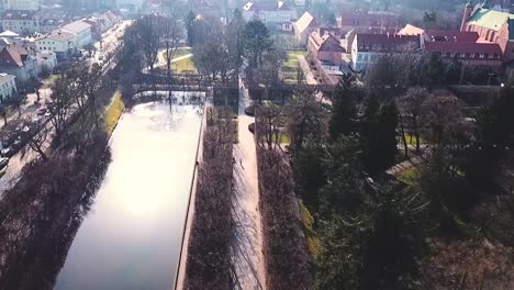 Drone-flying-above-beautiful-old-park