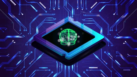 Inteligencia-Artificial-O-Concepto-Ai-En-4k-Con-Chip-Eléctrico-Y-Señales-En-Una-Placa-De-Circuito-Que-Muestra-El-Concepto-De-Ai,-Tecnología,-Aprendizaje-Automático,-Red-Neuronal,-Tecnología-Moderna-Mostrada