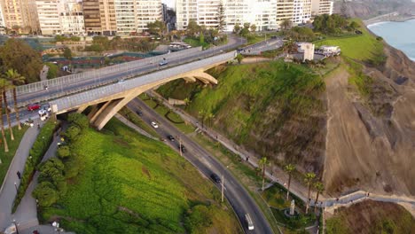 Drone-4k-video-of-a-bridge-called-"Puente-Eduardo-Villena-Rey"-in-Miraflores-district-of-Lima,-Peru