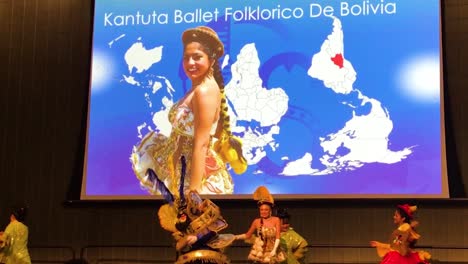 Kantuta-Ballet-Folklorico-De-Bolivia-Mann-Und-Frau-In-Farbenfrohen-Traditionellen-Kostümen-Und-Teufelsmasken,-Die-Den-Traditionellen-Tanz-„Folklore-Von-Bolivien??
